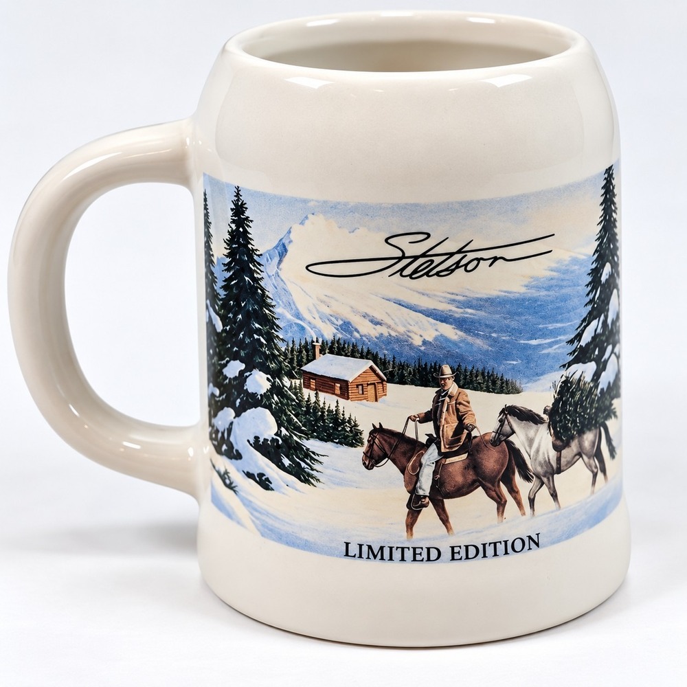 Vintage Stetson Limited Edition Stein Mug Cowboy Horse Winter Scene 5.25"